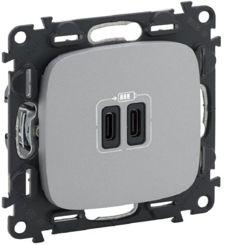 Розетка USB тип C+C без рамки Legrand Valena Allure 2-м. 3000мА алюминий картинка